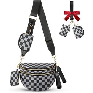 Cross Body Bag for Women Bum Bag Checkered Belt Bags Fanny Packs for Girls Travel Purse Fashion Waist Packs Crossbody Nylon Purse Trendy Shoulder Bags for Womens (One Size)