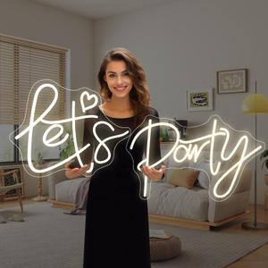 Super Large Let's Party Neon Sign for Wall Decor, Dimmable 39.85"X14.79" Light Up LED Signs for Bachelorette Party, Engagement Party, Birthday Party, Wedding Party, Warm White