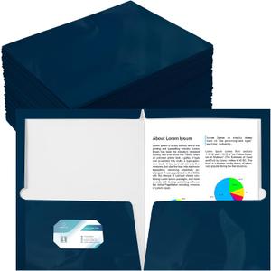 Yeaqee 100 Pack Folders Bulk with 2 Pockets Glossy Laminated Paper Folder First Day of School Presentation Letter Size Two Pocket File Portfolio Holder Back to School Items for Teacher Office (Navy)