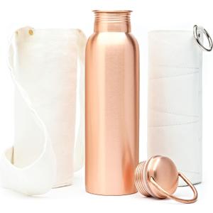 Authentic Ayurvedic Copper Water Bottle (34Oz /1000ml) With Carrying Canvas Bag & Sleeve For Drinking Water And Leak-Proof