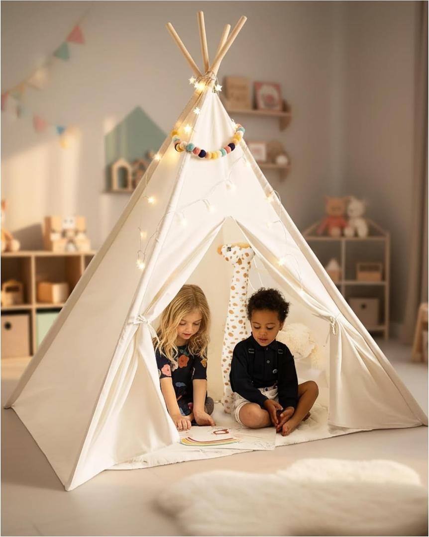 Playvibe Teepee Tent for Kids with LED Star Lights - Toddler Tent & Reading Corner, Playhouse Gift, Nursery Decor & Outdoor Backyard Fun, Spring Garden Play Tent Toy Fort for Toddlers