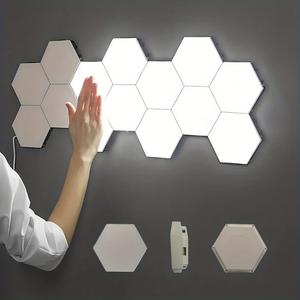 Hexagon Lights, Minimalist White Touch Night Light, Center Touch-Sensitive Wall Panels, Hex Light with USB-Power for Autism, Game Room Decor, Party (6) (3.92 inches)