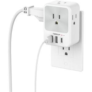 TESSAN Surge Protector Wall Outlet Extender, Multi Plug Outlet Splitter with 3 USB Charging Blocks(1 USB C), Multi Plug Wall Charger for Home, Office, School, College Dorm Essentials, Grey