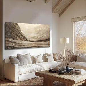 WINKAILIN Brown Wall Decor Abstract Wall Art Gold Line Painting Living Room Wall Decorations Dark Grey Photo Prints for Kitchen 24x48 Inch Textured Wall Art