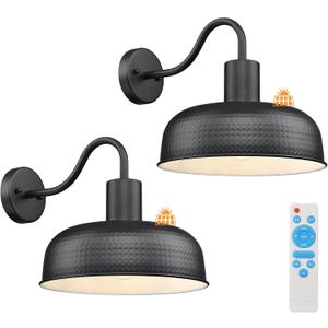Darkaway 2pcs Solar Barn Light, Industrial Outdoor Wall Light Dusk to Dawn Wall Sconce Gooseneck Exterior Wall Mount Lighting with Hammered Dome Metal Shade for House Garage Porch Entry Hallway