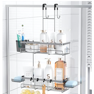 Aitatty Hanging Shower Caddy Over Door: Silver Rustproof Shower Organizer over the Door  No Drilling Bathroom Rack for Inside Shower