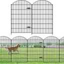 FOREHOGAR Metal Garden Fence with Gate 48in (H) x 20.3ft (L), 1 Gate+ 7 Panels Dog Fences Border Fence Animal Barrier, No Dig Garden Fencing for Yard Flower Bed Lawn Patio Outdoor, ECG4808G, Black