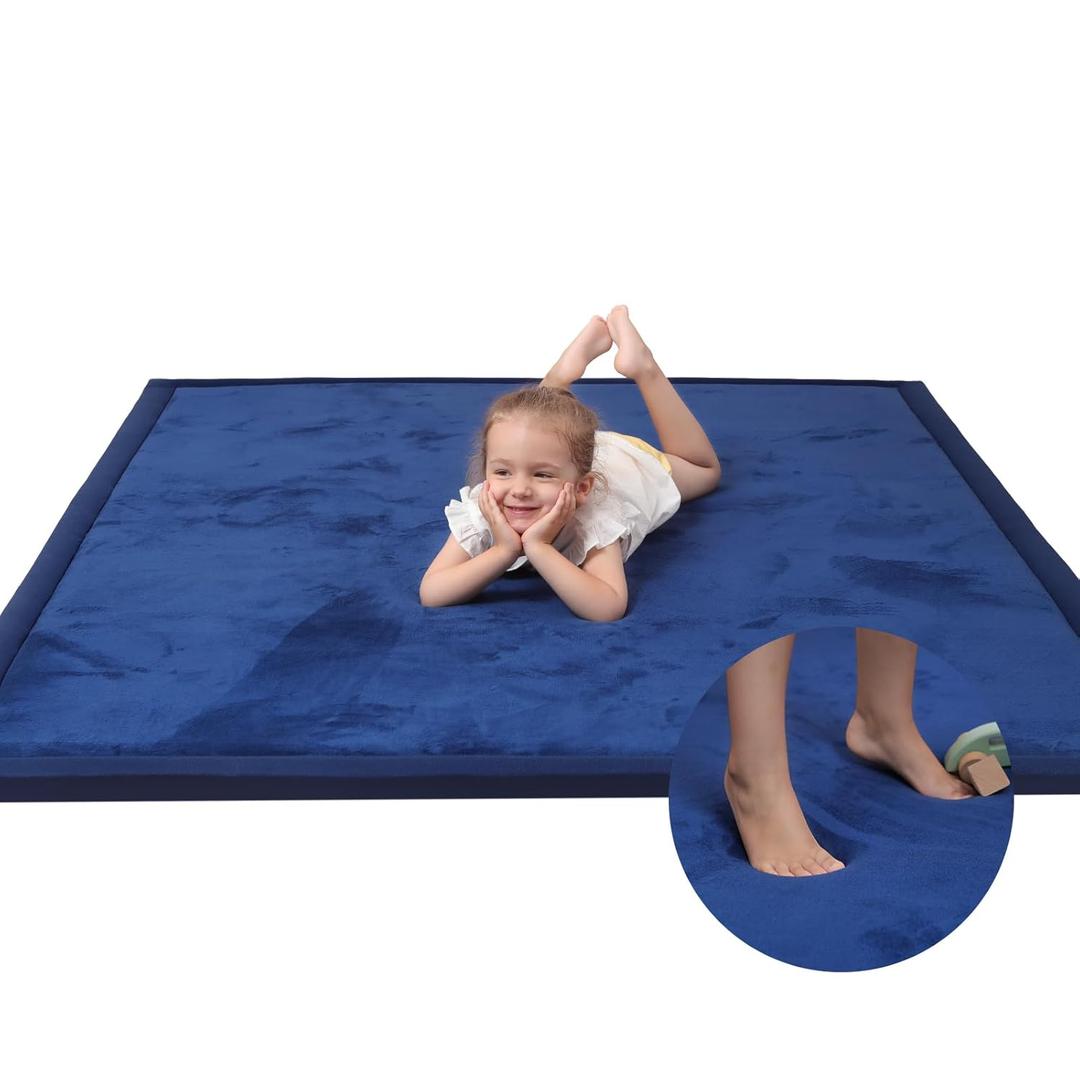Baby Play Mat for Floor,1.3" Thick Memory foam Tummy Time Mat,Soft Coral Velvet Nursery Rug,Extra Large Non Slip Crawling Mat for Toddlers,Infants,kids,Yoga Mat,Tatami Mat for Living Room(Royal Blue) (59"39"1.3", Dark Blue)