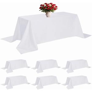 6 Pack White Tablecloth 90 x 132 Inch Table Cloth for 6 Foot Rectangle Tables, Wrinkle Resistant Washable Polyester Fabric Table Covers for Party, Wedding,Dining,and Banquet, 90 x 132 Inch 6pcs