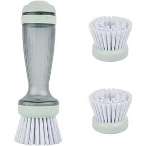 CQT Dish Brush with Soap Dispenser for Dishes, Kitchen Sink, Pot, Pan Scrubbing, 1 Brush 2 Refills (Green)