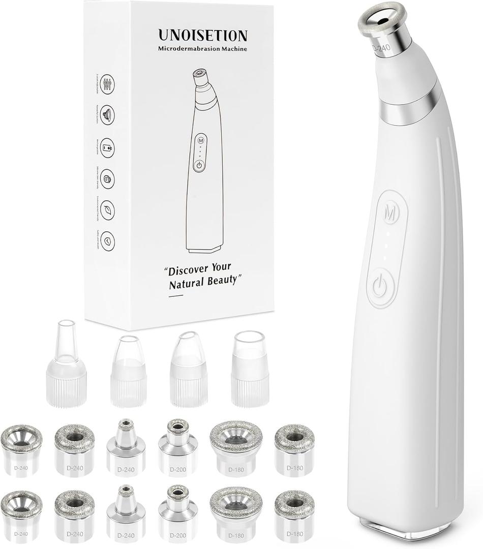UNOISETION Diamond Microdermabrasion Machine, Portable Blackhead Remover Pore Vacuum, Dermabrasion Facial Machine for Exfoliation & Blackhead Removal (White)