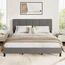 GarveeHome King Size Bed Frame with Adjustable Headboard, Linen Upholstered King Platform Bedframe with Strong Wooden Slats, Mattress Foundation, No Box Spring Needed, Easy Assembly