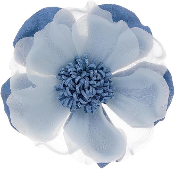 Handmade Blue Flower Brooch Pins, 2 in 1 Literary Fabric Blove Camellia Corsage for Women Dress Hair Accessories