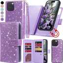 Varikke for iPhone 14 Pro Wallet Case Detachable with Card Holder for Women, Fashion Glitter Leather Strap Strong Magnetic Flip Wallet Removable Phone Case Cover for iPhone 14 Pro 6.1", Light Purple