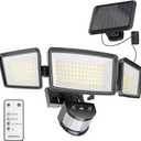 Ensenior 5 Motion Sensor Modes Solar Security Light, 1800LM 270 Wide Angle 3 Heads LED Flood Lights, IP65 Waterproof Wall Lights, Separate Solar Panel Remote Control Solar Lights Outdoor (Black)