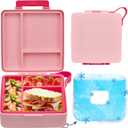 Chill Bento Lunch Box,Bento Box with Ice Pack,Leak Proof 3-Compartment Lunch Container,Ice Pack Detachable Lunch Box BPA Free, Microwave & Dishwasher Safe (Light pink)