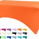BDDC 4ft Table Cover Fitted, Orange Spandex Table Covers, Washable and Wrinkle Resistant Stretch Tablecloths Rectangle for Events, Wedding, Banquets, Parties