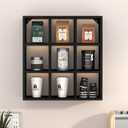 Helsin 9 Grid Vintage Coffee Mug Display Rack, 16inch Wall Mounted Wooden Curio Shadow Box Shelf, Cup Floating Shelves Display and Organizer (Black)