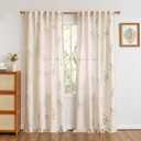 MYSKY HOME Floral Boho Farmhouse Curtains 96 Inches Long Linen Blend Spring Light Filtering Living/Dining Room Bohemian Window Treatments with Tassel Back Tab, 50" Wide Each Panel, 2 Panels, Pink