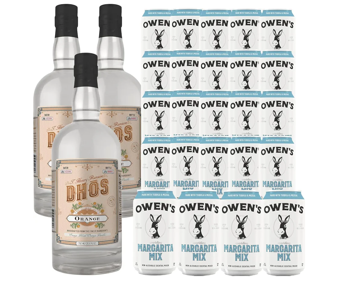 Dhōs Handcrafted Non-Alcoholic Orange 750 ML Bottles w Pack Owen’s Mixers Margarita 8.2 OZ Cans - Keto-Friendly, Zero Sugar, Zero Calories, Zero Proof - Perfect for Mocktails - Made in USA
