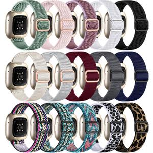 15 Pack Elastic Bands Compatible with Fitbit Sense & Versa Bands, Comfortable Nylon Solo Loop Replacement Strap for Women & Men (ONLY For Versa 3/Versa 4/Sense/Sense 2)