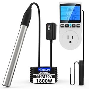 Xyloz 1800W Immersion Water Heater for Pool, Electric Fully Submersible Water Heater with Thermostat & GFCI, for Sink, Bathtub, Baptismal, Small Swimming Inflatable Pool, Hot Tub, Bucket Outdoor