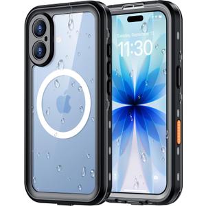 Red2Fire for iPhone 17 Case Waterproof, [Built-in Screen Protector & Camera Protector][Compatible with MagSafe][Full Body Shockproof][IP68 Waterproof][Dustproof] Phone Case 6.3" Black/Clear