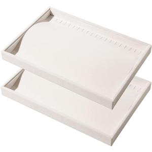 2 Pcs Stackable Jewelry Organizer Trays,20 Hooks Necklace Chains Display Storage Trays Holder (Beige)