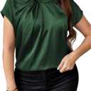 ZAFUL Women's Plus Size Satin Shirt Short Batwing Sleeve Solid Blouse Twist Knot Casual Loose Tops (XXXL)