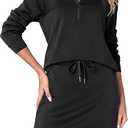 Casly Lamiit Women's 2 Piece Skirt Sets Athletic Skorts Tracksuit Half Zip Long Sleeve Workout Outfits Lounge Matching Set  (Medium, Black)