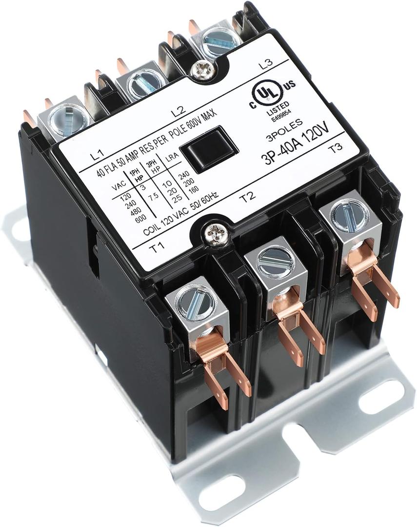 1 Pack Carrier HVAC Motor Contactor, 3 Pole 40 Amp 120V Coil Air Conditioner Contactor, AC Definite Purpose Contactor Replacement Relays, Air Conditioner Condenser Compressor