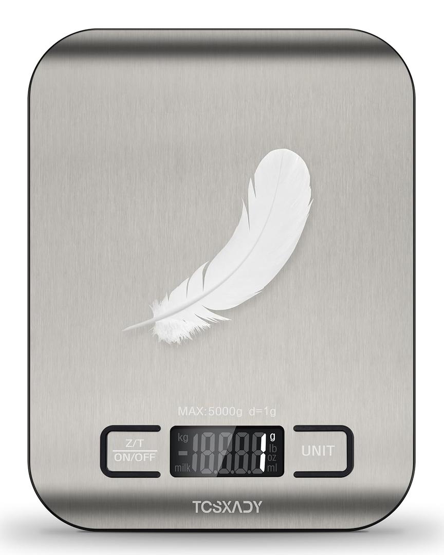 Food Scale, 11lb Digital Kitchen Scale with 6 Units LCD Display and Tare Function,Compact Design for Baking,Healthy Cooking,Meal Prep, 304 Stainless Steel