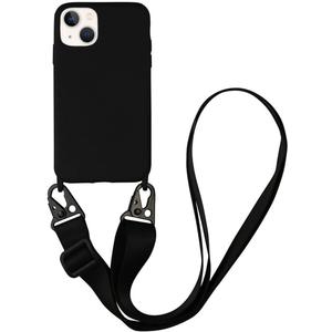 Crossbody Phone Case Compatible with iPhone 16 Pro, Cute Soft Silicone Cover with Lanyard Adjustable Shoulder Strap Shockproof Protector Women Girls Black