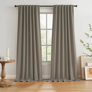 KEQIAOSUOCAI 102 Inch Blackout Curtains Taupe for Living Room 2 Panels Back Tab Hook Belt Primitive Farmhouse Large Window Faux Linen Drape for Sliding Door Track Pleated Look Sand Beach Decor