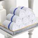 GOLD TEXTILES Bulk Bath Towels White (22x44 Inches) Economy Grade Light Weight Easycare (12 - Blue Stripe)