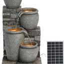 Teamson Home 30.7" 4-Tier Cascading Bowl Solar Powered Water Fountain for Outdoor Living Spaces, Gray