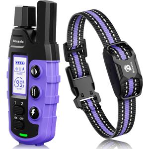 Bousnic Dog Shock Collar - 3300Ft Training Collar with Remote for 5-120lbs Small Medium Large Dogs Rechargeable Waterproof e Collar with Beep (1-8), Shake (1-16), Safe Shock(1-99) Modes (Light Purple)