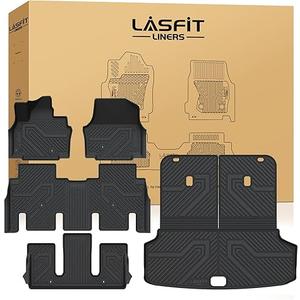 LASFIT Floor Mats & Cargo Mats for KIA EV9 2026 2025 2024 (Only Fit for 6-Seats 2nd Bucket Seat,Not 7-Seats), All Weather TPE Custom Fit Kia EV9 2024-2026 Full Set Car Accessories Floor Liners