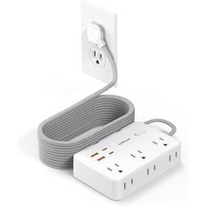 Surge Protector Power Strip, 15 Ft Cord Ultra Thin Flat Extension Cord with 6 Outlets 4 USB Ports(2 USB C), 1050J Flat Plug Power Strip for College Dorm Room Essentials