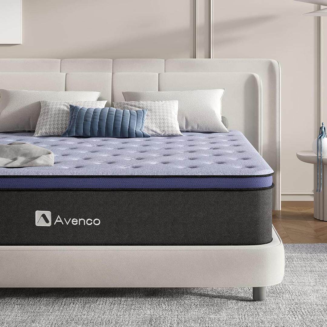Avenco King Mattress, King Size Mattress in a Box, 10 Inch Medium Firm Hybrid Mattress King, Pocket Innerspring for Motion Isolation, Bamboo Charcoal Memory Foam for Odor Reducing, CertiPUR-US, Black & Blue