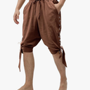 Mens Pirate Shorts Renaissance Viking Costume, Medieval Lace-up Banded Pants Cotton Linen Cosplay Outfitss
Size M