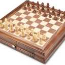 AMEROUS 12.8" x 12.8" Magnetic Wooden Chess Set with 2 Built-in Storage Drawers - 2 Bonus Extra Queens - Gift Packaging - Staunton Chess Pieces, Board Games Chess Sets for Adults and Kids