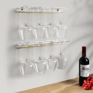 Wall Mounted Wine Glass Holder, Stemware Storage Shelves, Clear Acrylic Under Cabinet Rack (4 Glasses 2 Pack) 