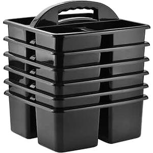 ALINK Plastic Classroom Caddy Organizer with Handle, 6-Pack 3 Compartments, Teacher Supply Storage Caddy for Classroom Organization, Table, Desk, Office, Craft Art for Kids - Black