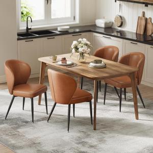 VASAGLE EKHO Collection - Dining Chairs Set of 4, Upholstered Kitchen Chairs, Comfortable Seat, Synthetic Leather with Stitching, Mid-Century Modern, Easy Assembly, Living Room Lounge, Caramel Brown