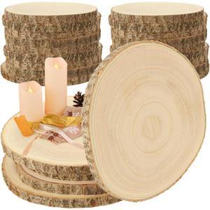 WOPPLXY 10 Pcs Large Unfinished Wood Slices for Centerpieces, 8-9 Inches Wood Rounds for Tables Decor Round Wooden Discs, Wooden Slices Rustic Wood Slabs for DIY Crafts, Wedding,Christmas,Table Decor