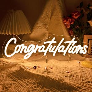 SYLHOME Congratulations Led Neon Light Sign Gratuation Celebrate Wall Sign Decor Backdrop Congrats Grad Prom Party Wedding Birthday Banner Decor Gifts 16.14" X 4.92" USB Warm White