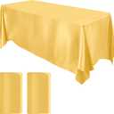 MCEAST 2 Packs Satin Tablecloth 102 x 58 Inches Rectangular Table Overlay Cover Bright Silk Tablecloth Smooth Fabric Table Decor for Wedding Banquet Decoration (Gold)