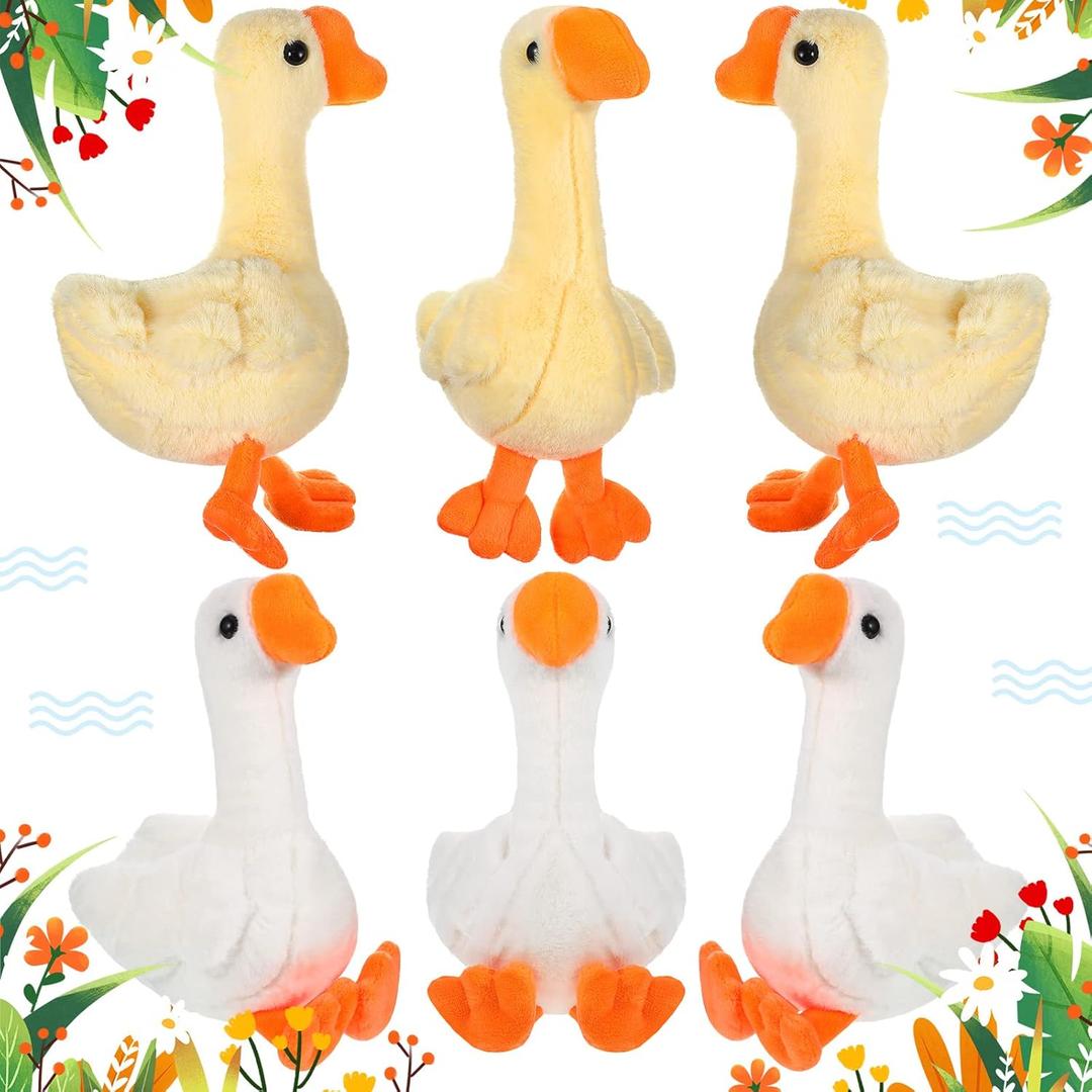 Civaner 6 Pcs Goose Stuffed Animal 6.3 Inch Silly Goose Party Favors Stuffed Plush White Light Yellow Animal Toy Soft Doll for Birthday Gifts Baby Shower Party Favors Home Decorations