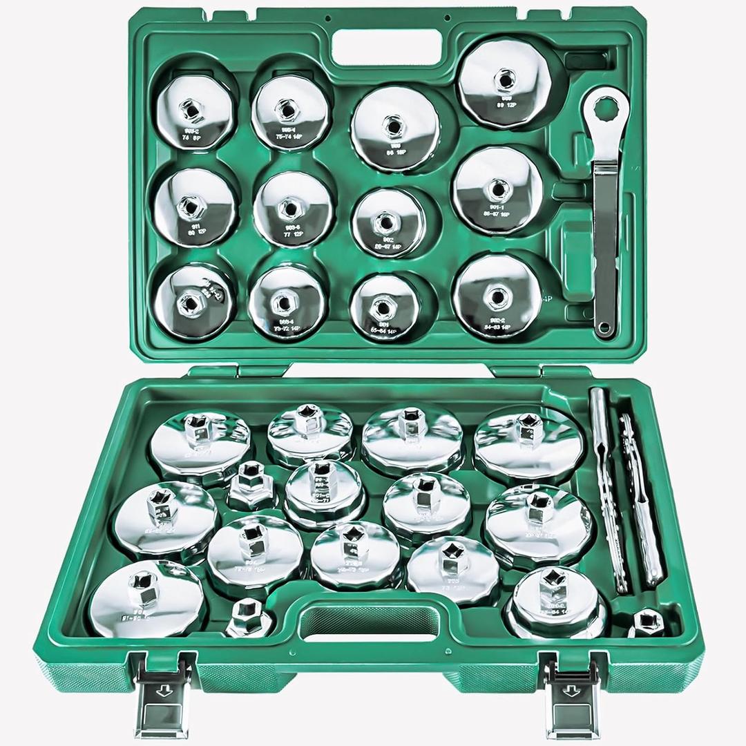 31PCS Oil Filter Wrench Set, Stainless Steel Oil Filter Cap Socket, 1/2" Drive 27mm 32mm 36mm 64mm-101mm Oil Filter Removal Tool, Compatible with VW, Ford, Honda, Toyota, Nissan, Audi, BMW, etc